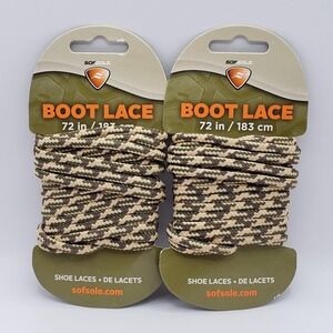 Sof Sole Round Boot Laces Waxed Military Tan Camo 72-Inch 183 CM (2 Pack)